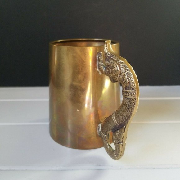 Vintage Brass Beer Tankard Stein Mug with Dragon Serpent Handle - Picture 3 of 9